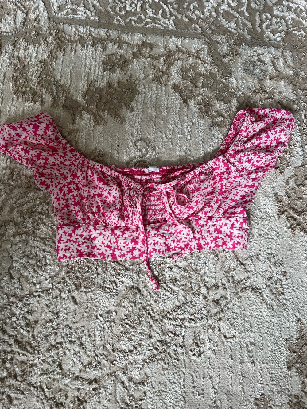 Garage Pink Floral Tie-Front Crop Top